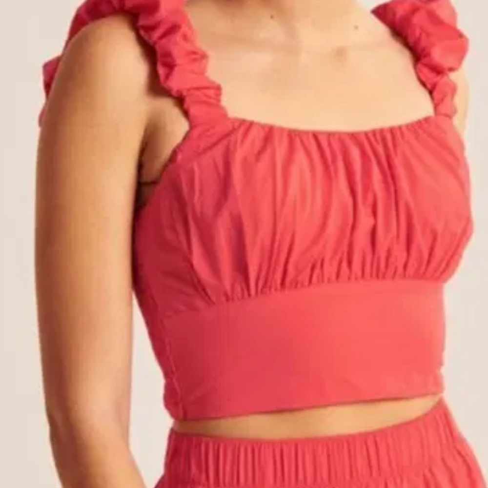 Abercrombie and Fitch red crop tank with puff sleeve . Small